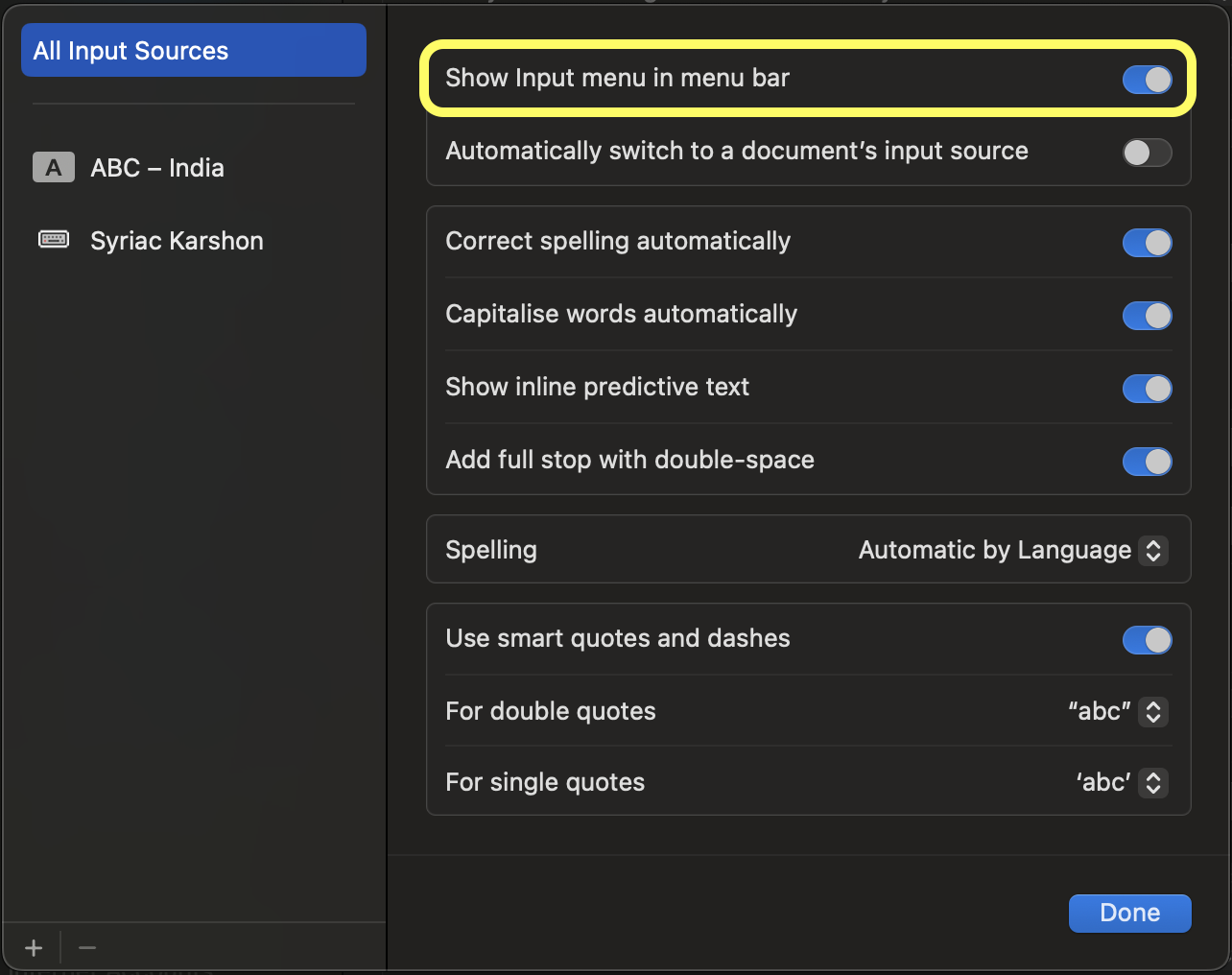 Enable Show Input Menu