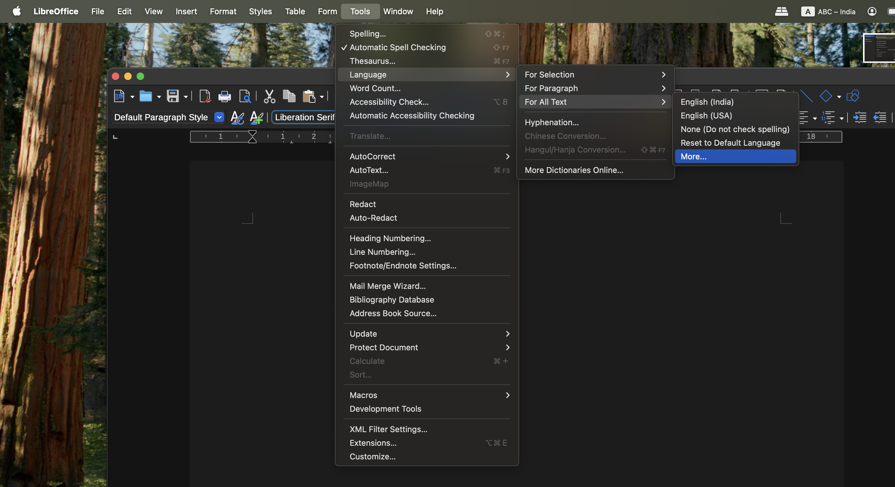 Tools Language Menu