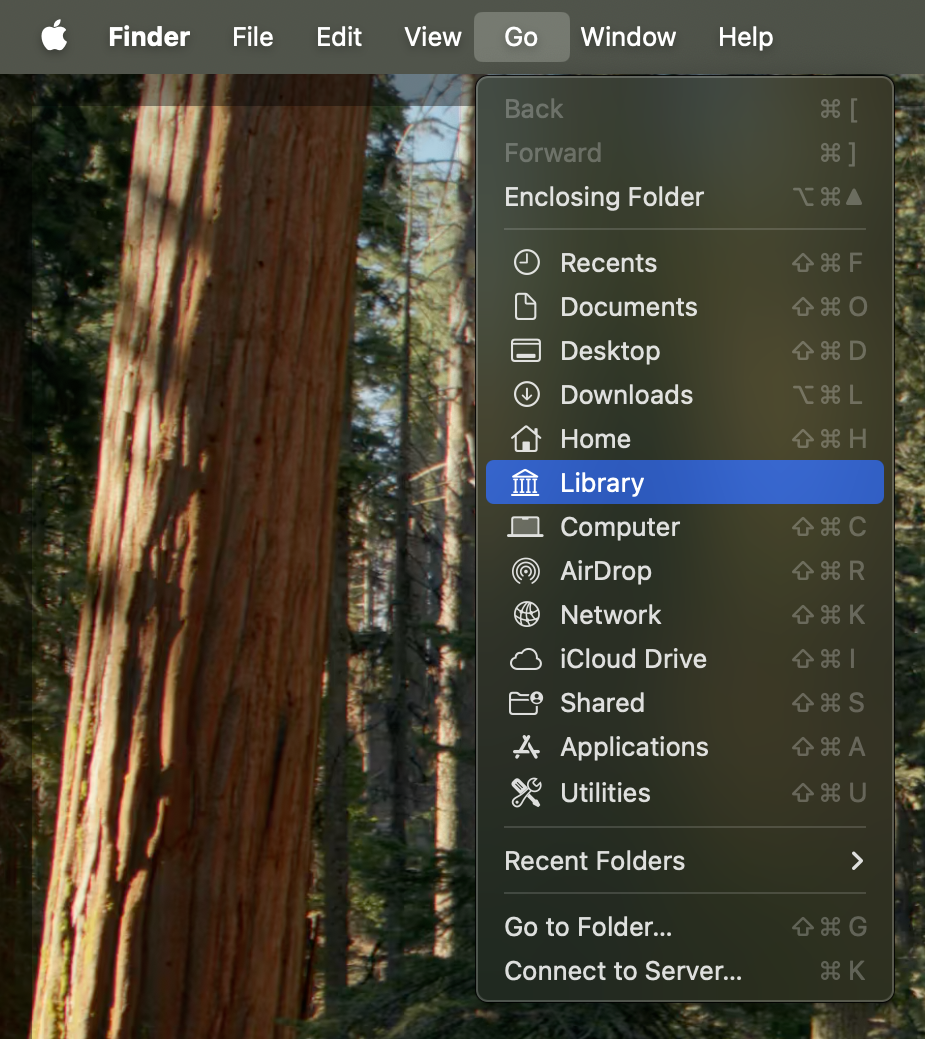 Opening Library Folder in Finder with option key pressed
